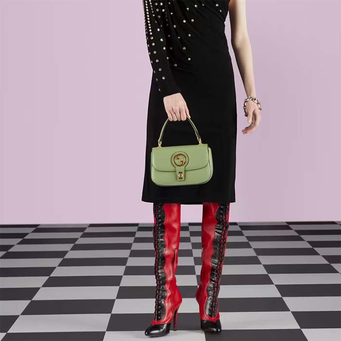 Gucci Women GG Blondie Top-Handle Bag Light Green Leather Round Interlocking G
