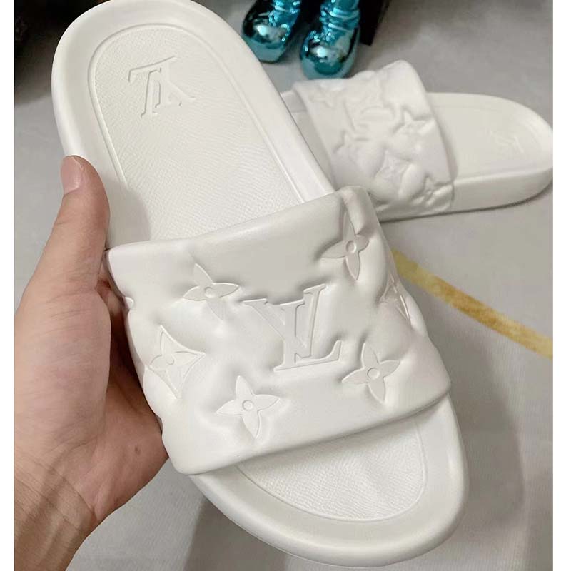 Louis Vuitton LV Unisex Waterfront Mule White Monogram Embossed Rubber Waterproof