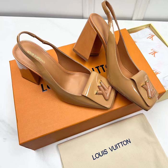 Louis Vuitton LV Women Shake Slingback Pump Brown Patent Calf Leather Lambskin 5.5 Cm Heel