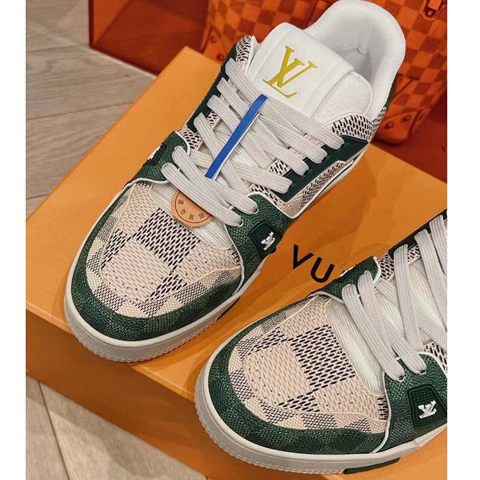 Louis Vuitton Unisex LV Trainer Sneaker Green Damier Grained Calf Leather Rubber Monogram Flowers
