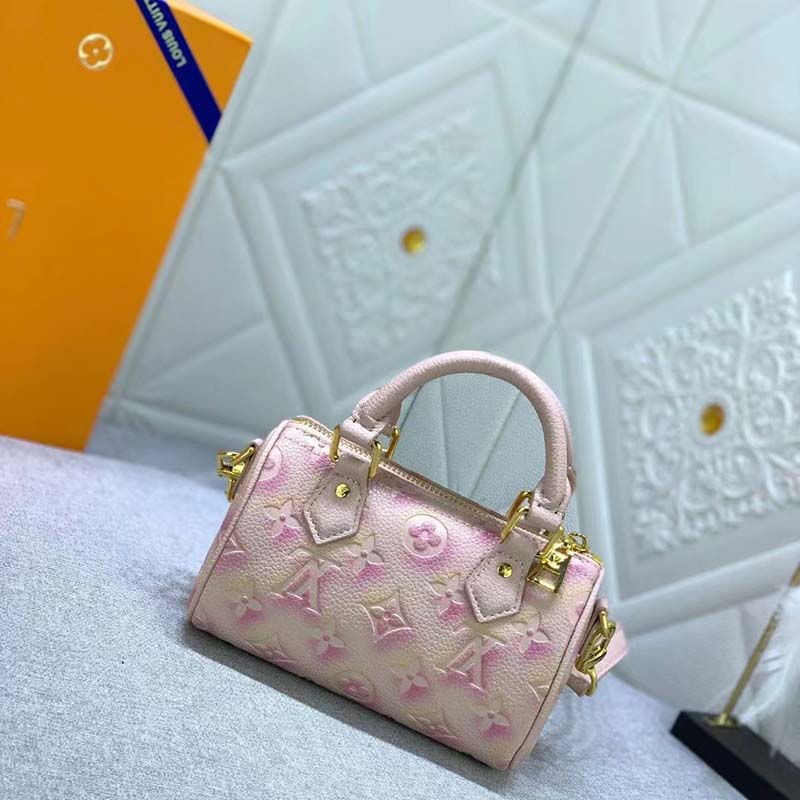 Louis Vuitton LV Women Nano Speedy Pink Monogram Empreinte Embossed Supple Grained Cowhide
