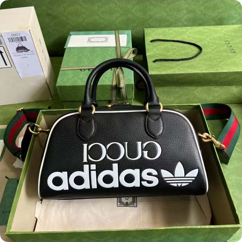 Gucci Unisex Adidas x Gucci Mini Duffle Bag Black Leather Interlocking G