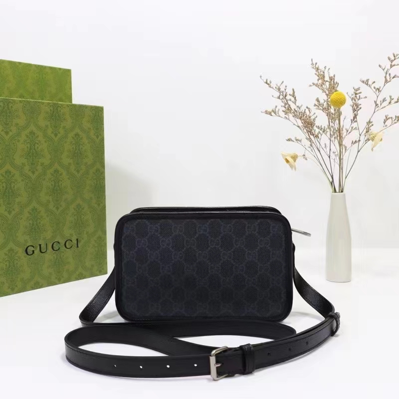 Gucci Unisex GG Shoulder Bag Black GG Supreme Canvas Leather