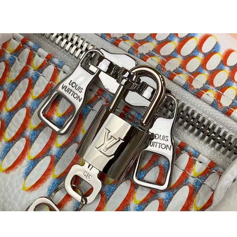 Louis Vuitton LV Unisex Keepall 50B White Damier Spray Cowhide Leather Textile Lining