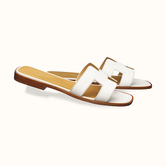 Hermes Women Oran Sandal Patent Calfskin Iconic “H”-White