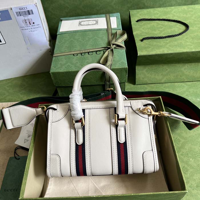 Gucci Unisex GG Mini Top Handle Bag Double G White Smooth Leather