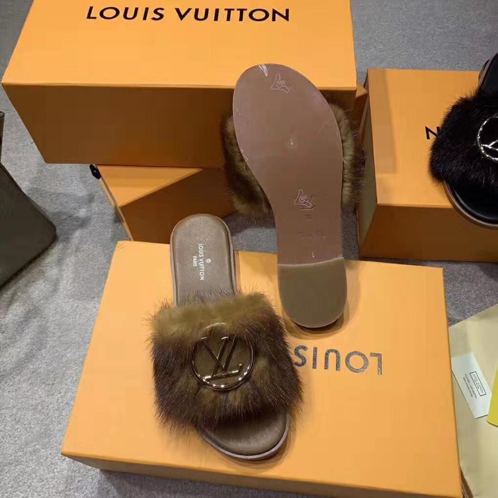 Louis Vuitton LV Women Lock It Mule in Mink and Leather-Brown