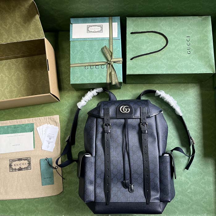 Gucci Unisex Ophidia GG Medium Backpack Blue Black GG Supreme Canvas Double G