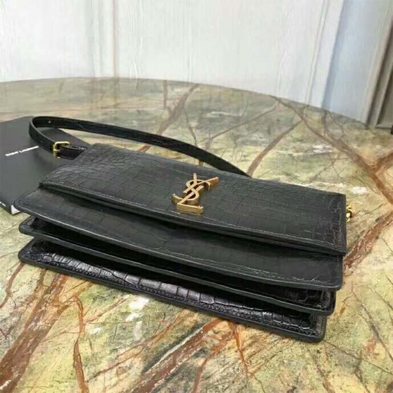 Saint Laurent YSL Women Sunset Medium Supple Crocodile Embossed Leather
