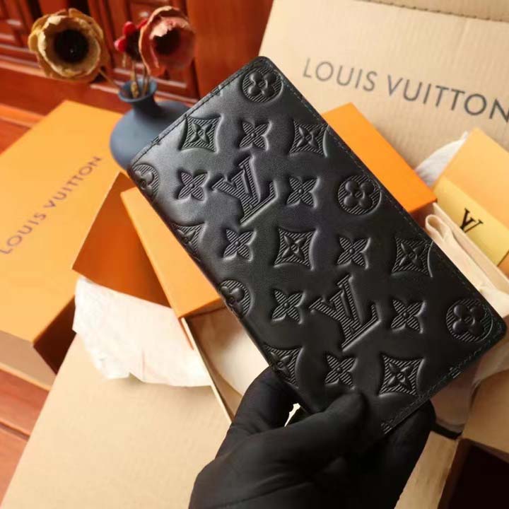 Louis Vuitton LV Unisex Brazza Wallet Black Monogram Shadow Calf Leather
