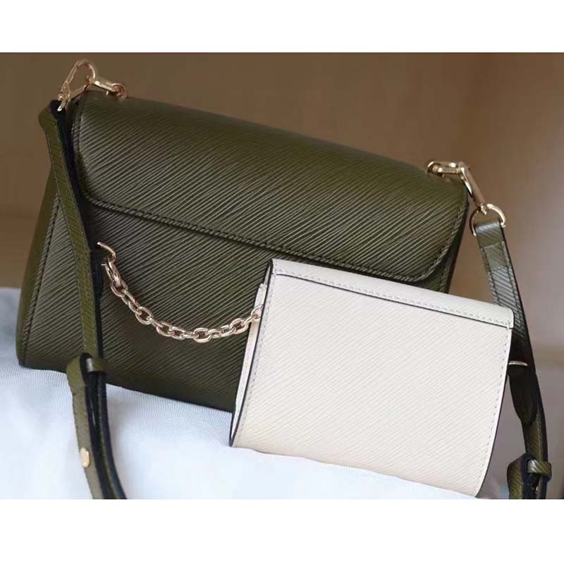 Louis Vuitton LV Women Twist MM Handbag Green White Epi Grained Cowhide Leather
