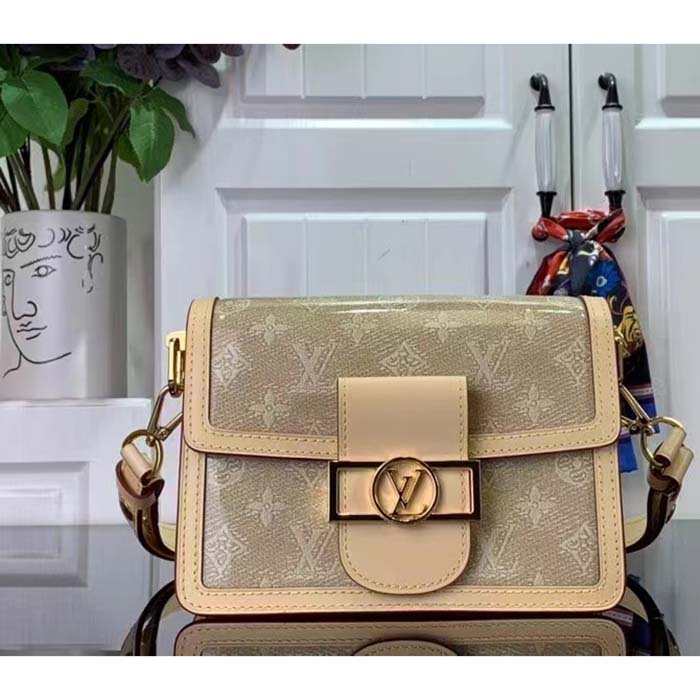 Louis Vuitton LV Women Mini Dauphine Handbag Beige Monoglam Coated Canvas