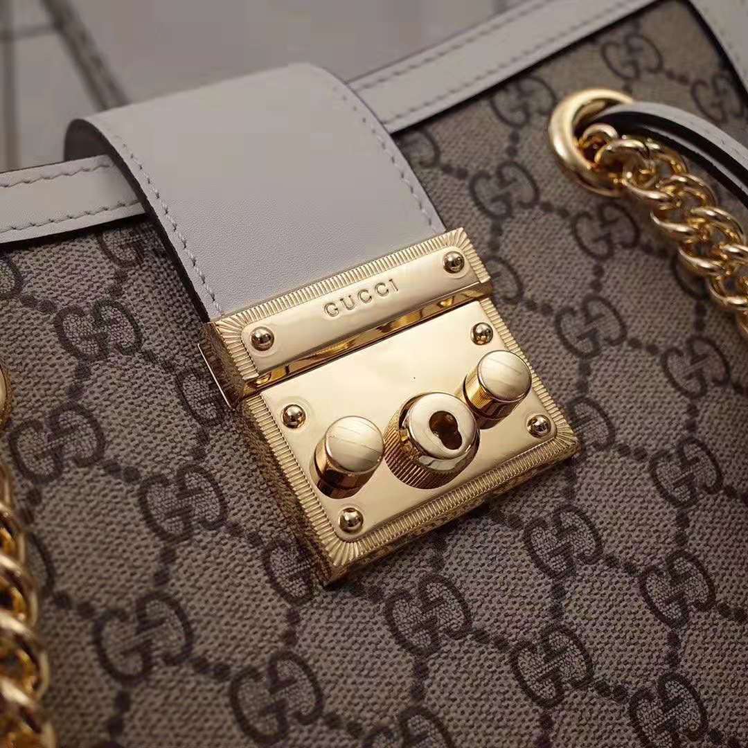 Gucci GG Women Padlock GG Small Shoulder Bag in Beige/Ebony GG Supreme Canvas