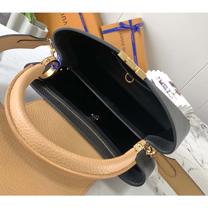 Louis Vuitton LV Women Capucines MM Handbag Black Beige Red Taurillon Leather