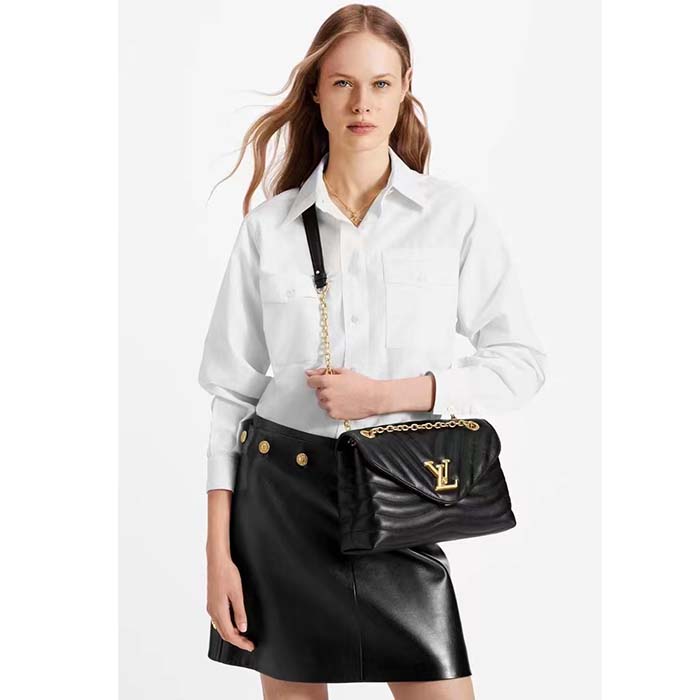 Louis Vuitton LV Women New Wave Chain Bag GM Black Quilted Smooth Calf Leather