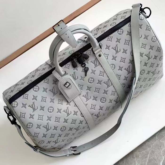 Louis Vuitton LV Unisex Keepall Bandoulière 50 Bag Anthracite Gray Monogram Shadow Calf Leather