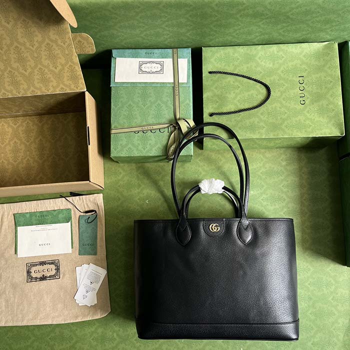 Gucci Unisex GG Ophidia Medium Tote Bag Black Leather Double G