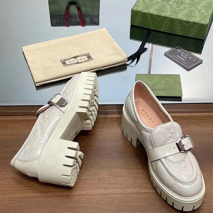 Gucci Women GG Matelassé Loafer Off White Leather Low 2.5 Cm Heel