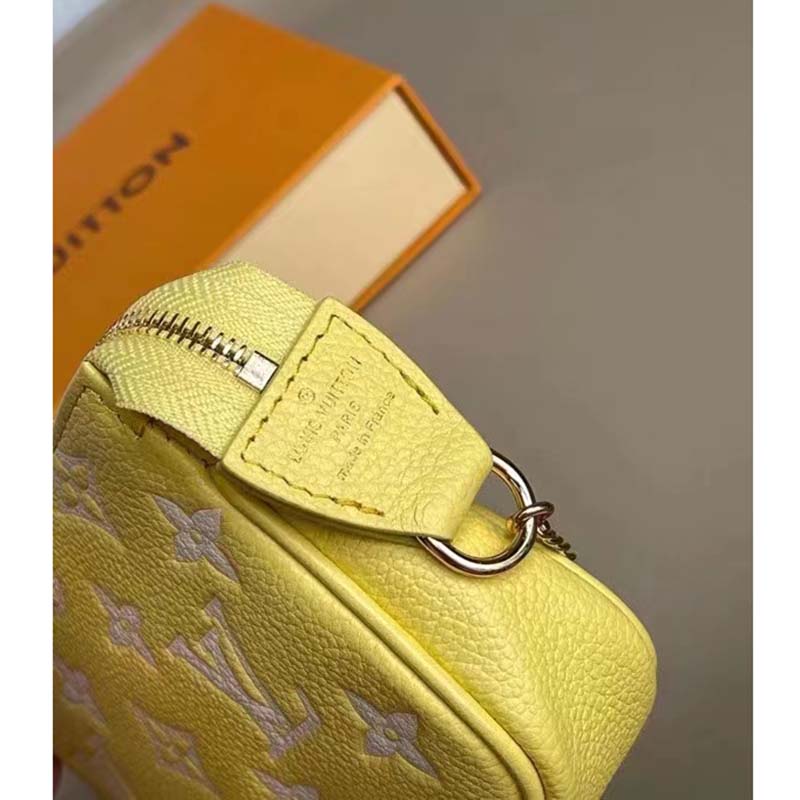 Louis Vuitton LV Women Mini Pochette Accessoires Yellow Monogram Empreinte Embossed Supple Grained Cowhide