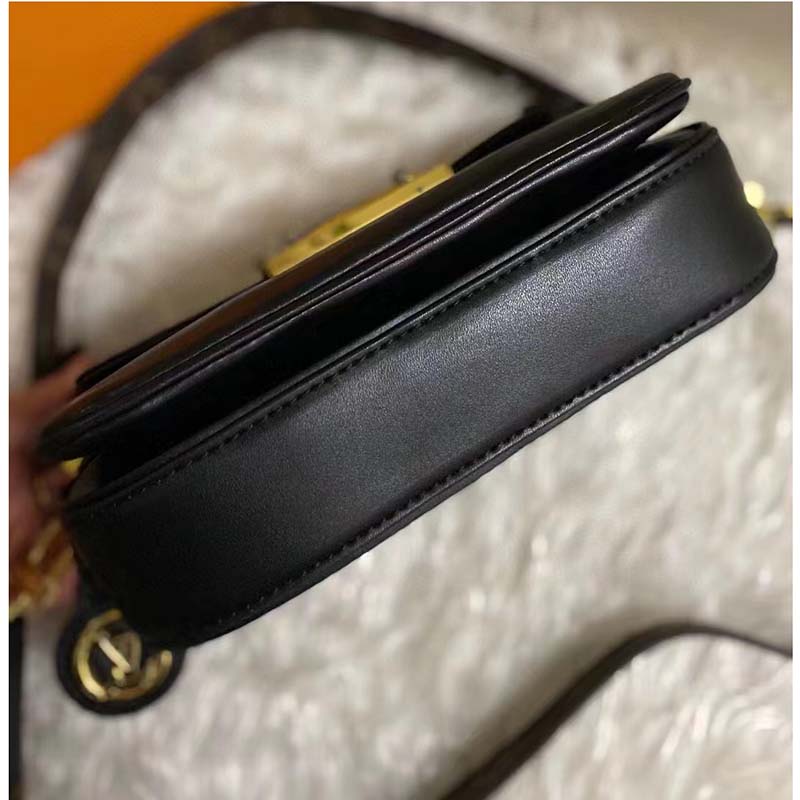 Louis Vuitton LV Women Swing Black Calfskin Leather Monogram Canvas S Lock