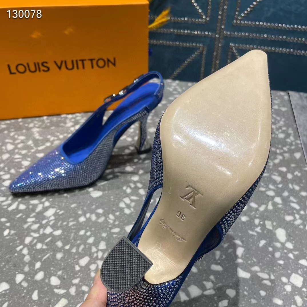 Louis Vuitton LV Women Sparkle Slingback Pump Bleu Roi Blue Strass 9.5 Cm Heel