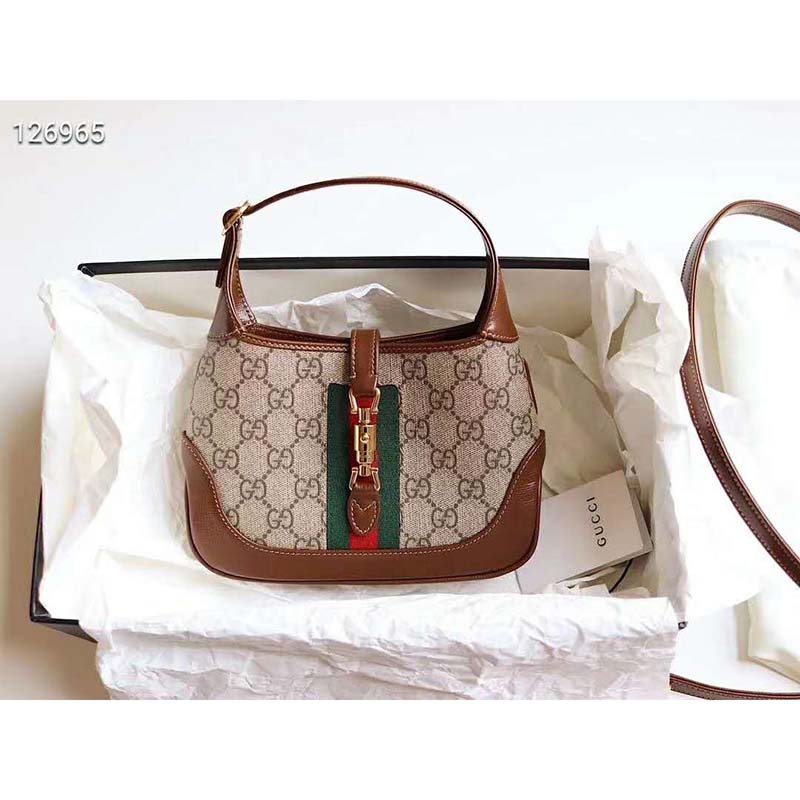 Gucci Women Jackie 1961 Mini Hobo Bag Beige/Ebony GG Supreme Canvas