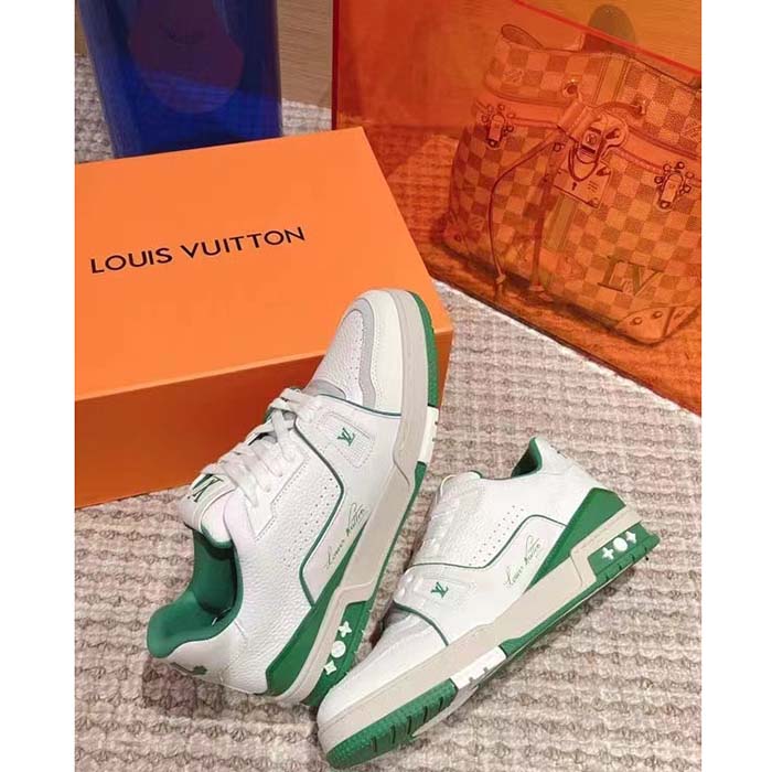Louis Vuitton Unisex LV Trainer Sneaker Green Grained Calf Leather Rubber Initials