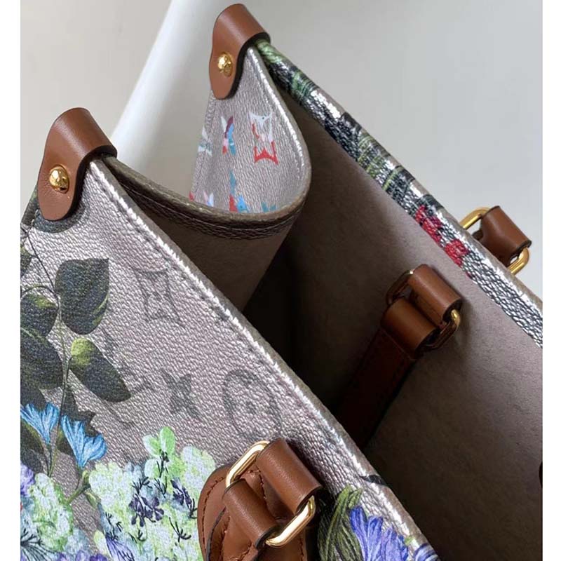 Louis Vuitton LV Women OnTheGo MM Tote Silver Coated Canvas Cowhide Leather