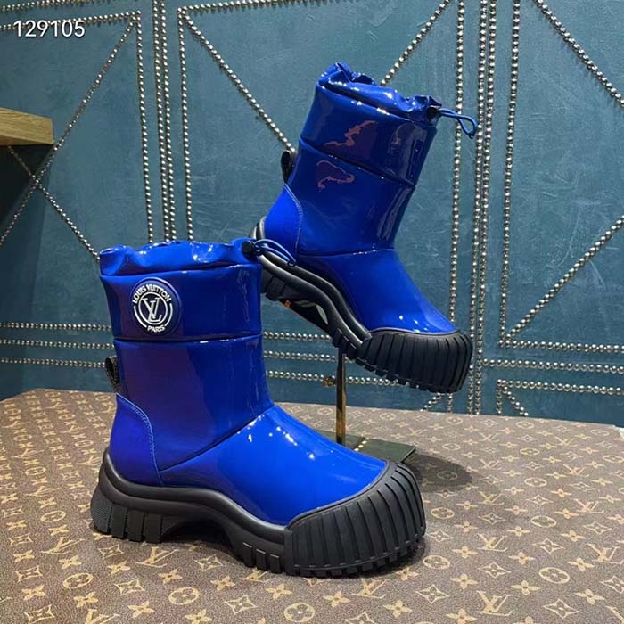 Louis Vuitton Unisex LV Ruby Flat Half Boot Electric Blue Vinyl Elastic Stopper Rubber
