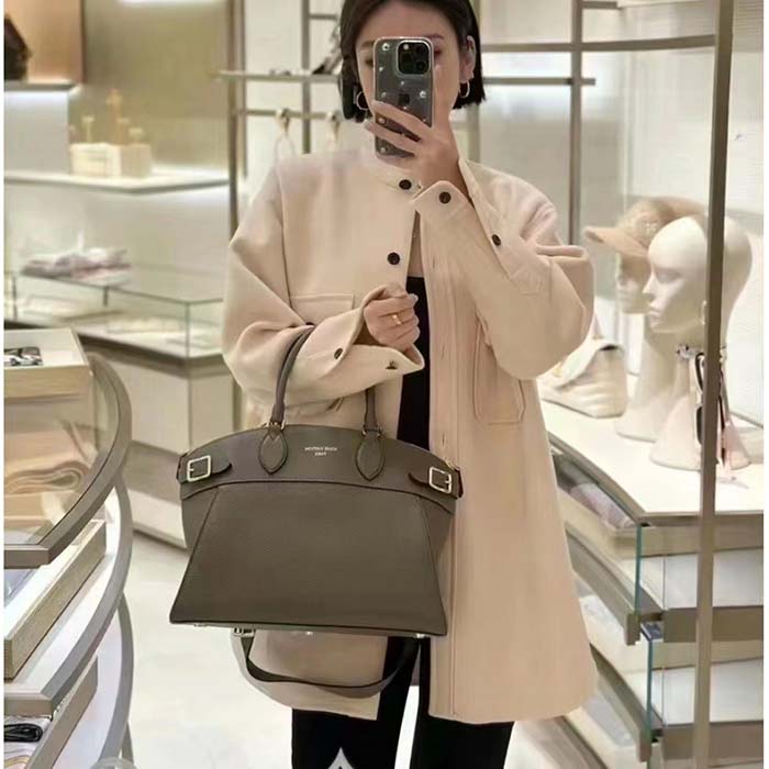 Louis Vuitton LV Women Lock It MM Earth Taurillon Leather Smooth Calfskin Calf Leather