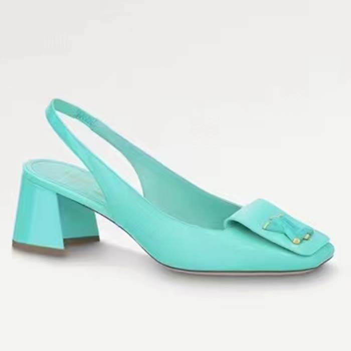 Louis Vuitton LV Women Shake Slingback Pump Blue Patent Calf Leather Lambskin 5.5 Cm Heel