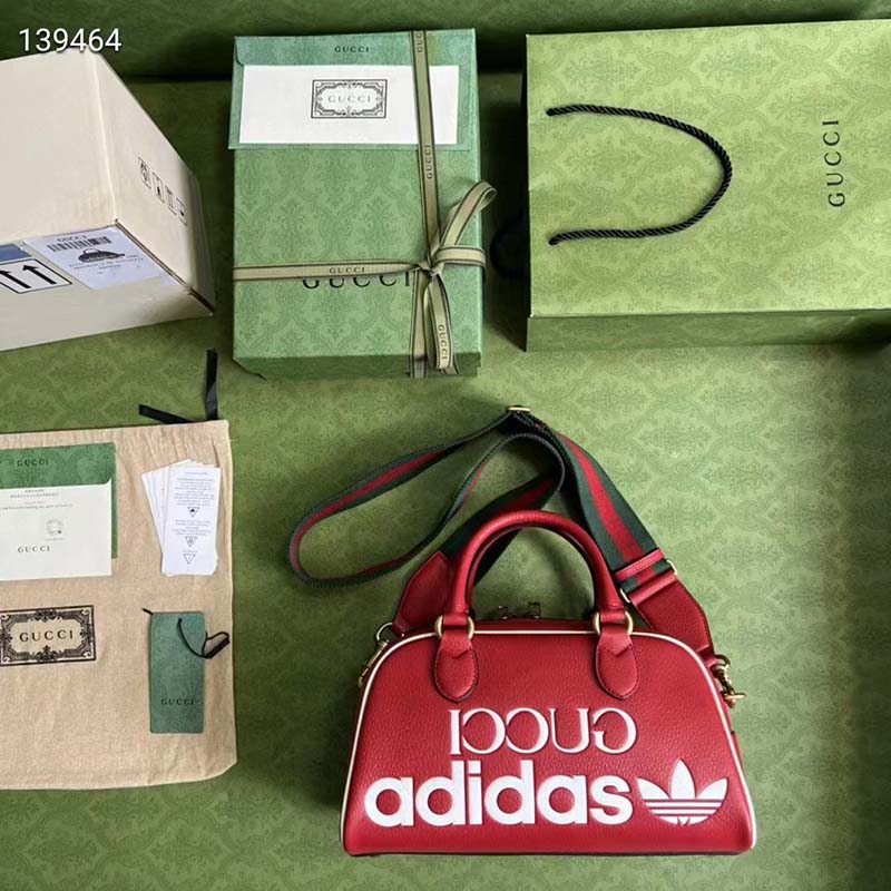 Gucci Unisex Adidas x Gucci Mini Duffle Bag Red Leather Interlocking G