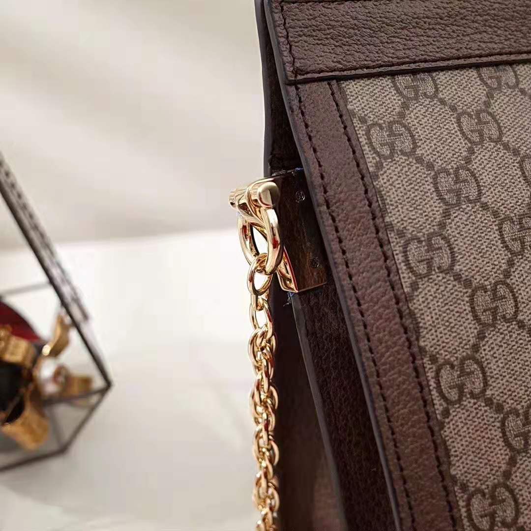 Gucci GG Women Ophidia Medium Shoulder Bag in Beige/Ebony GG Supreme Canvas