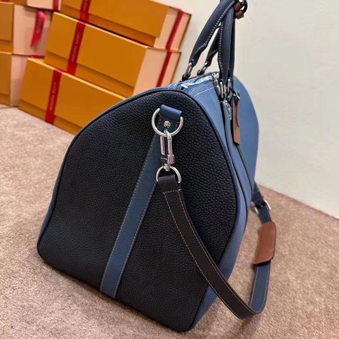 Louis Vuitton LV Unisex Keepall Bandoulière 50 Travel Bag Denim Blue Cowhide Leather