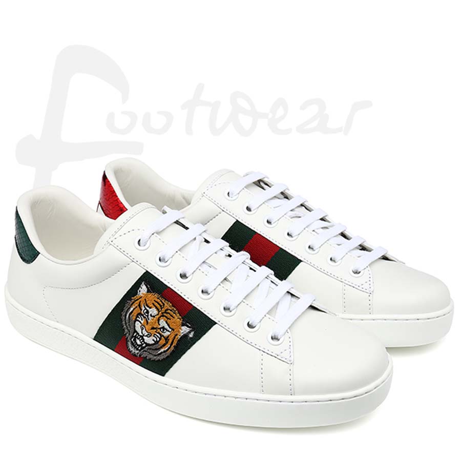 Gucci Men Ace Embroidered Sneaker Shoes with Tiger Web-White
