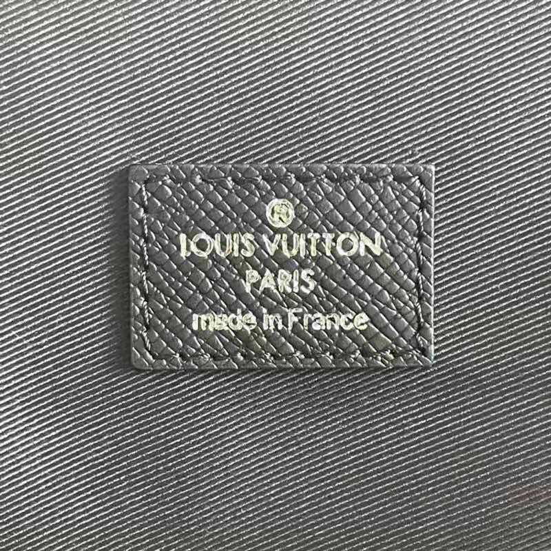 Louis Vuitton LV Unisex Slim Briefcase Black Taiga Cowhide Leather LV Signature