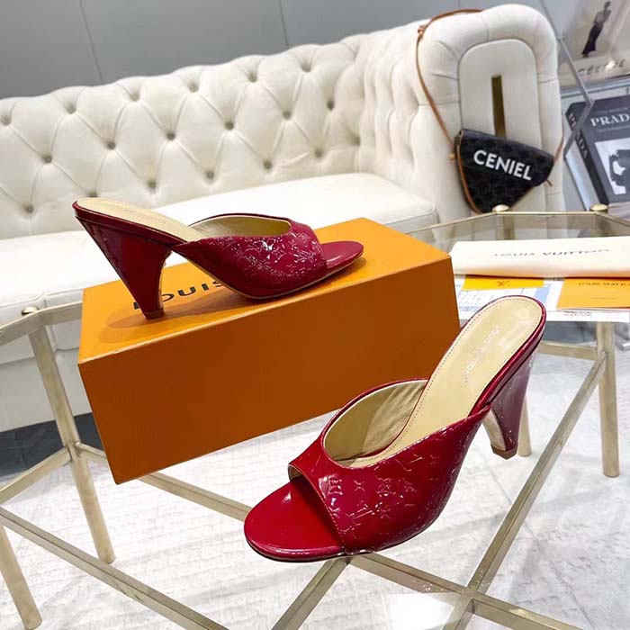 Louis Vuitton LV Women Super Mule Red Monogram-Debossed Patent Calf Leather 10 CM Heel