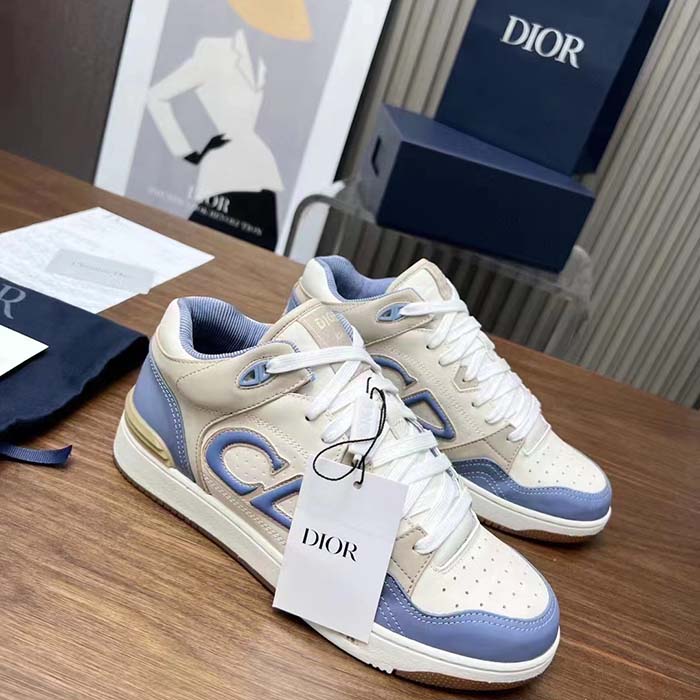 Dior Unisex CD B57 Mid-Top Sneaker Blue Cream Smooth Calfskin Beige Suede