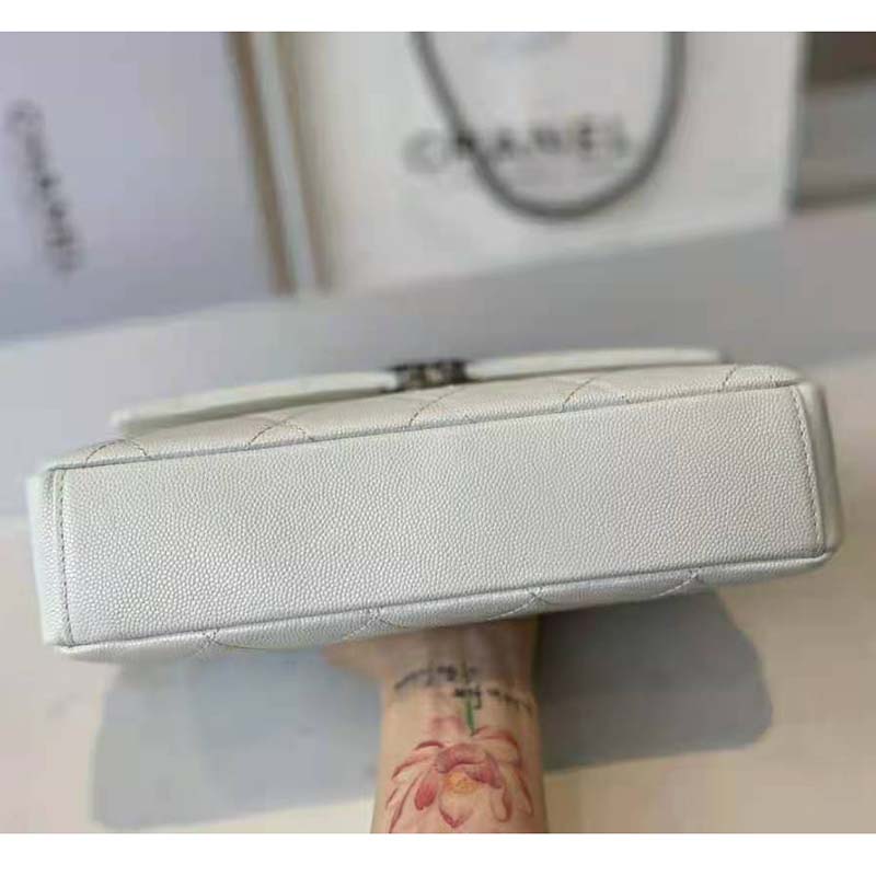 Chanel Women Small Flap Bag Grained Calfskin Lacquered Metal White Black