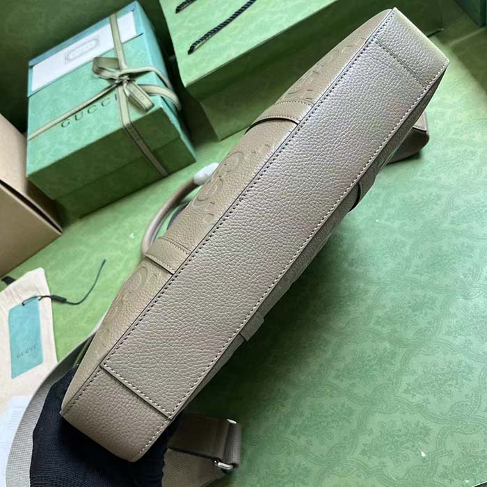 Gucci Unisex Jumbo GG Briefcase Taupe Leather Cotton Linen Lining