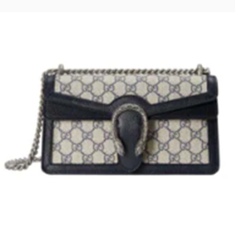 Gucci Women Dionysus Small GG Shoulder Bag Beige Blue GG Supreme Canvas