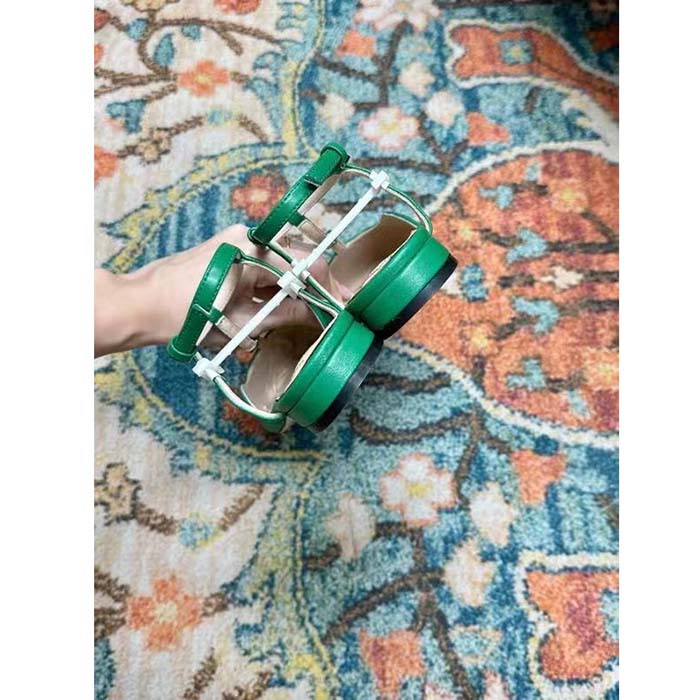 Gucci Women GG Double G Ballet Flat Light Green Leather Square Toe 1.5 CM Heel