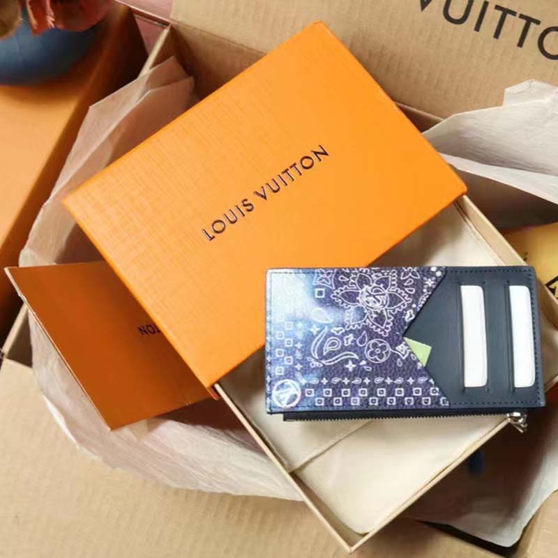 Louis Vuitton LV Unisex Coin Card Holder Blue Taurillon Cowhide Leather