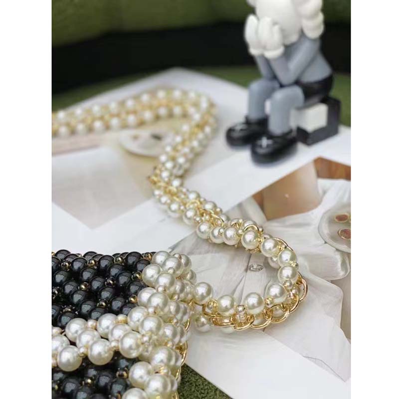 Chanel Women CC Small Evening Bag Imitation Glass Pearls Gold-Tone Metal Black