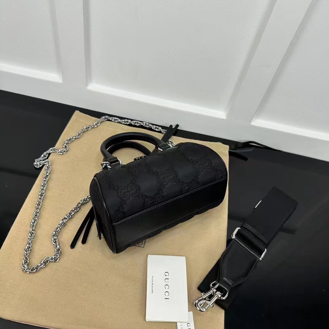 Gucci Unisex GG Matelassé Mini Bag Black GG Matelassé Nylon Leather Double G