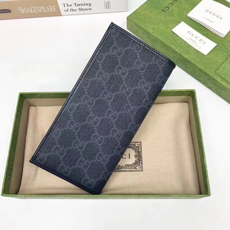 Gucci Unisex GG Long Wallet Interlocking G Black GG Supreme Canvas