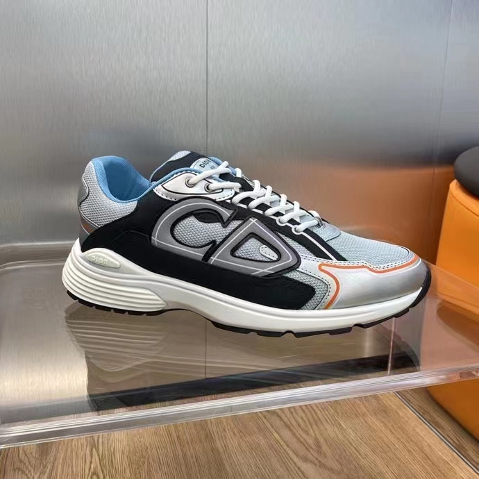Dior Unisex Shoes CD B30 Sneaker Gray Mesh Silver-Tone Deep Gray Technical Fabric