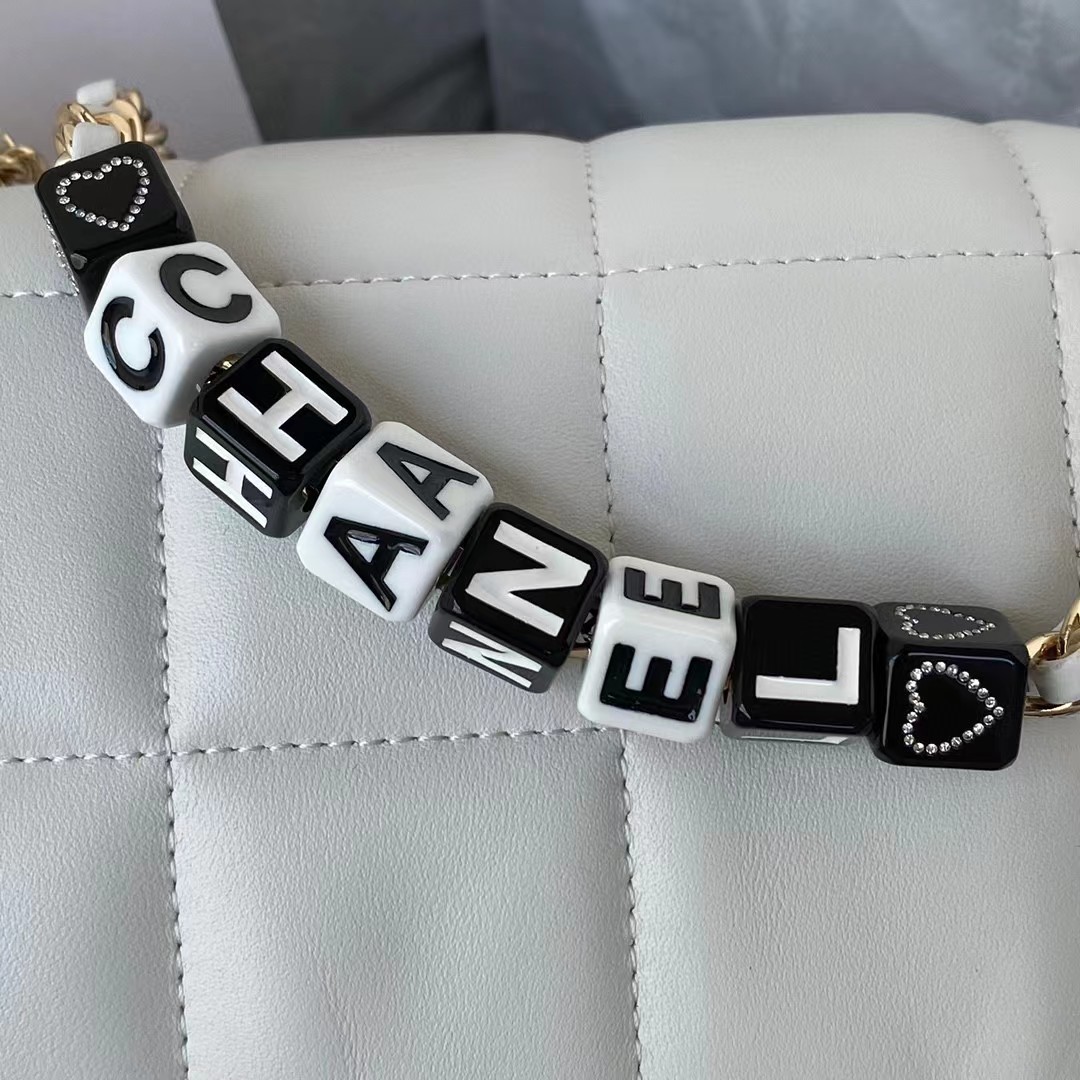 Chanel Women CC Small Flap Bag Grained Calfskin Gold Tone Metal White