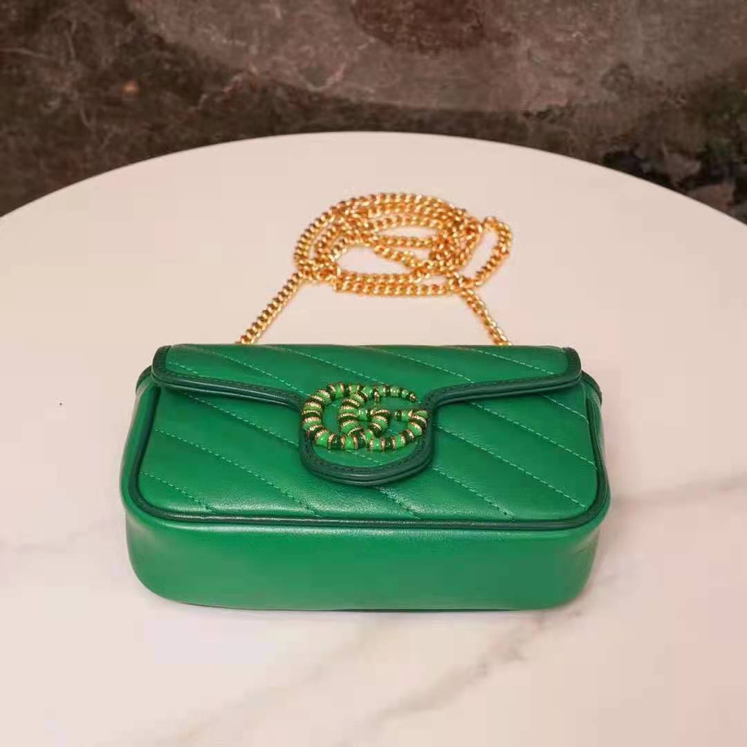 Gucci GG Women GG Marmont Super Mini Bag Bright Green Diagonal Matelassé Leather