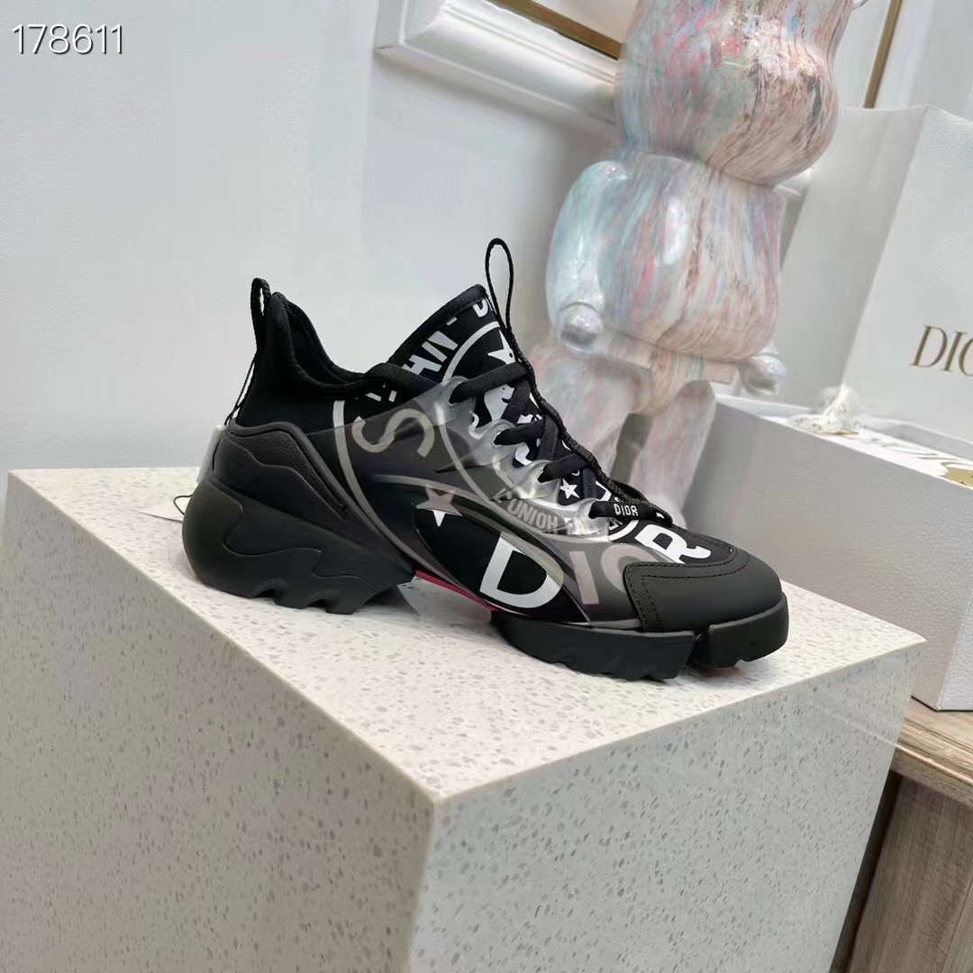 Dior Unisex CD Shoes D-Connect Sneaker Black Technical Fabric Union Print
